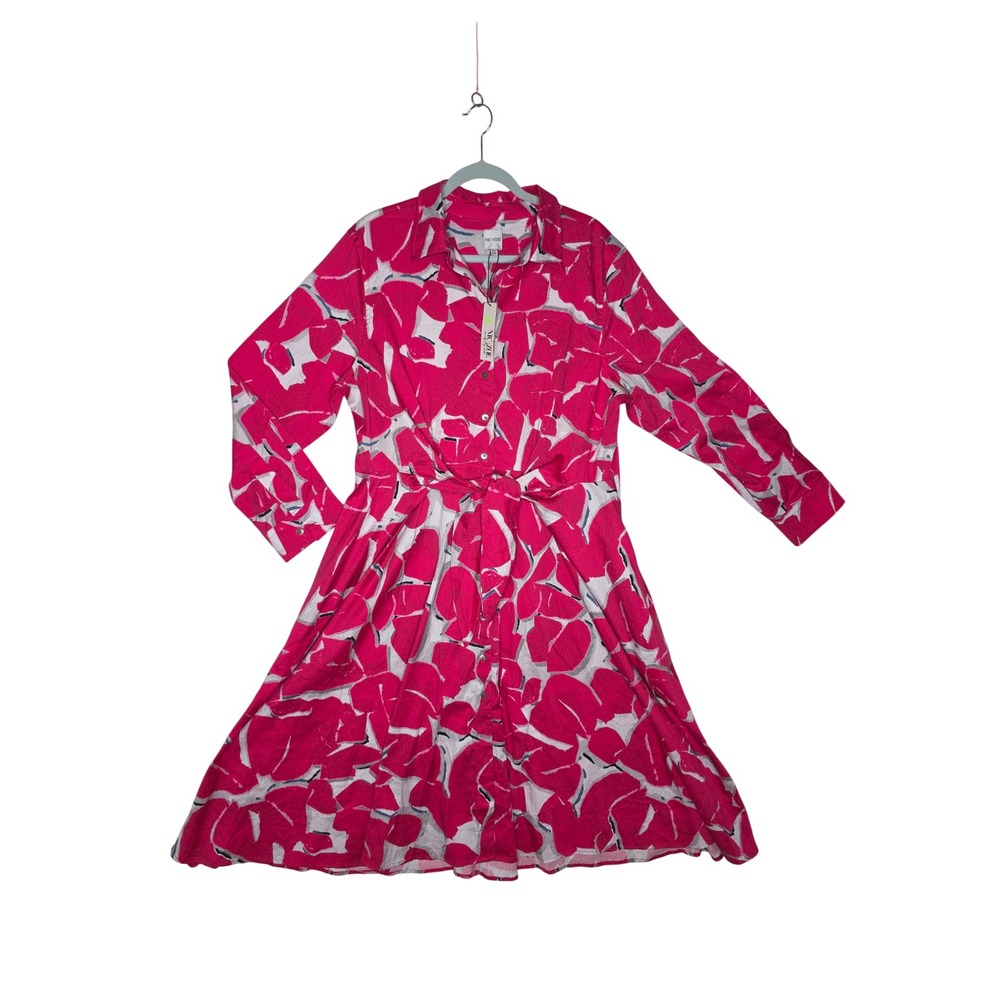 NIC+ZOE Pink‎ AbstractFloral Long Sleeve TieWaist Shirt Dress XXL New! Artzy Fun